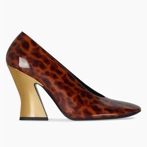 Givenchy tortoise shell patent leather pumps with 4” gold sculpted heel